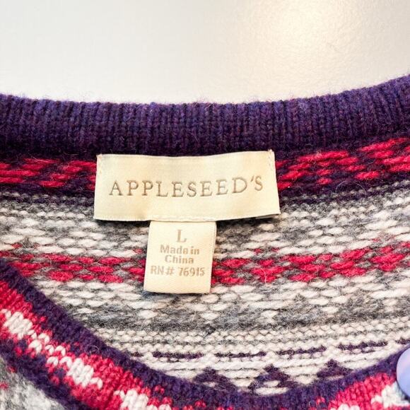 Appleseed’s Wool Blend Fair Isle Nordic Multicolor Knit Cardigan Sweater Sz L - Picture 2 of 10